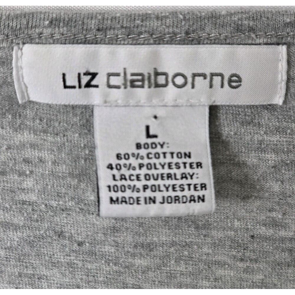 Liz Claiborne Woman’s Size Large Heather Gray Lace Lined Short Sleeve‎ Shirt - Thumbnail 2