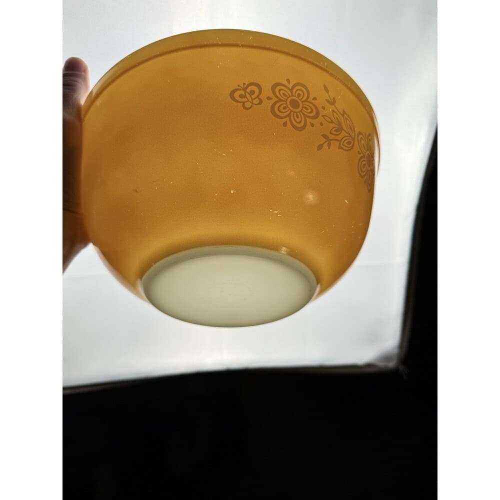 Vintage Pyrex Large Nesting Mixing Bowl Butterfly Gold 2.5 QT 8 3/4" #403 - Thumbnail 3