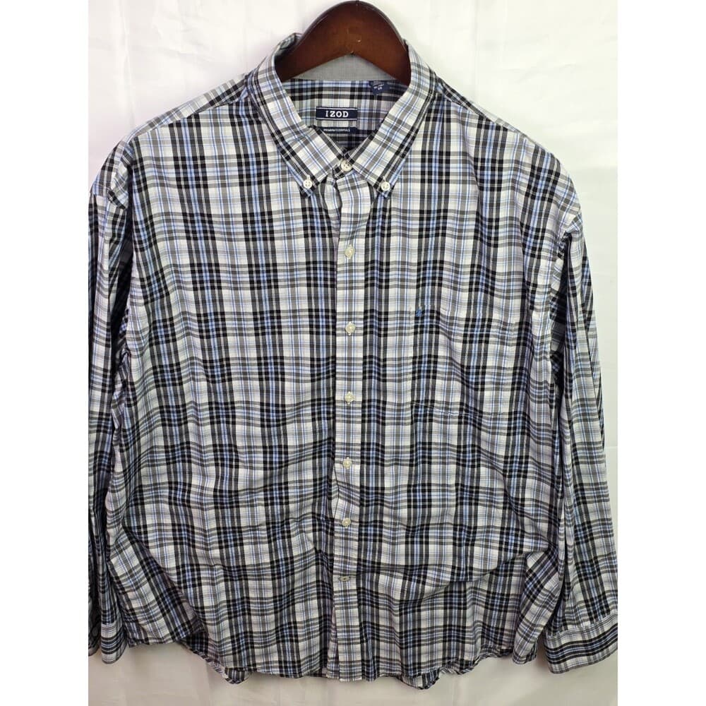 IZOD Men's XL Blue Multicolored Plaid Long‎ Sleeve Button Up Shirt - Thumbnail 7