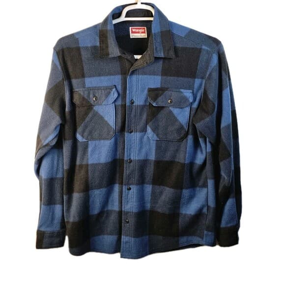 WRANGLER Premium Quality Flannel Men's Medium Fleece Blue Plaid Button‎ Up - Thumbnail 11