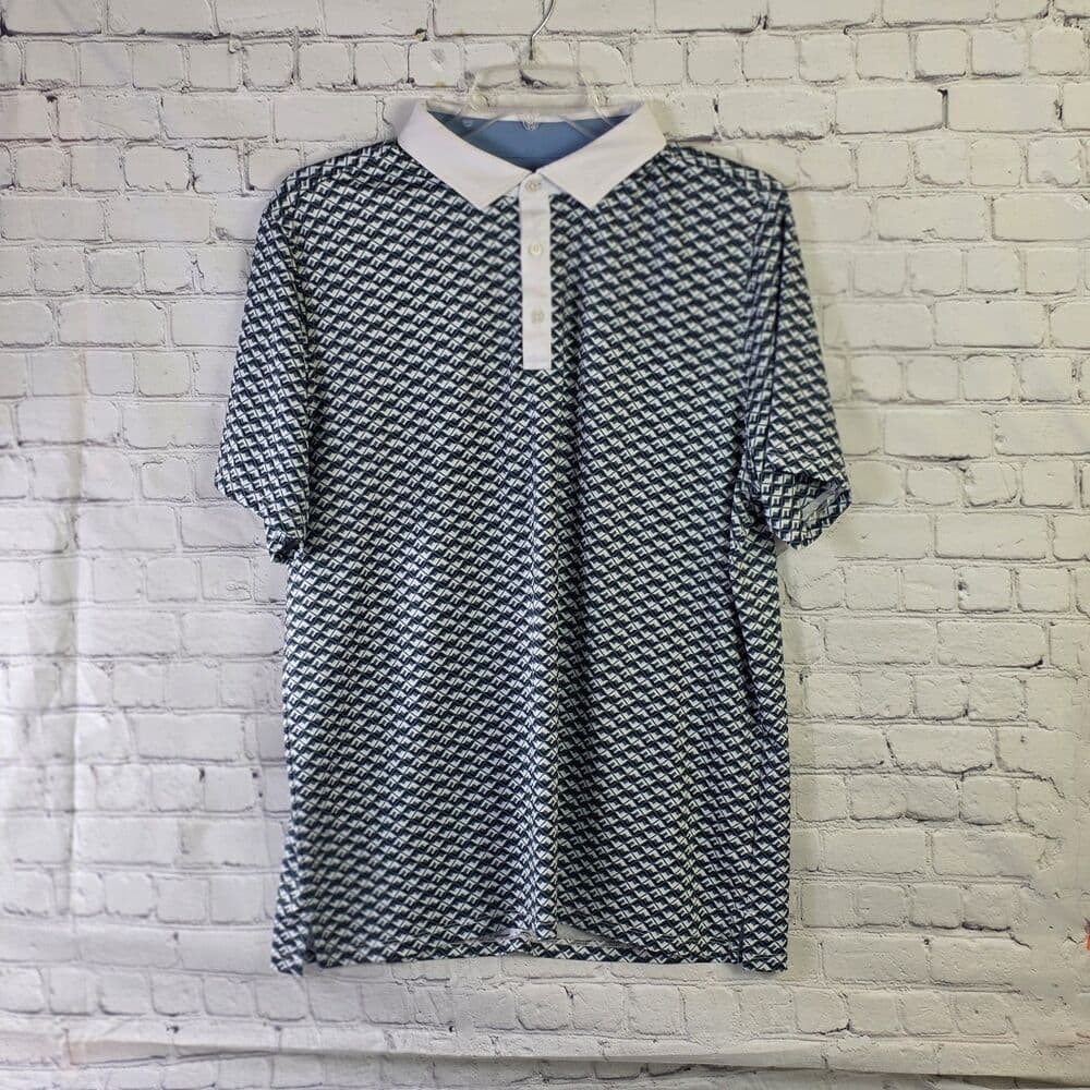 RHONE Men's XL Green Dark Indigo Geometric Preformance Stretch Golf Shirt - Thumbnail 10