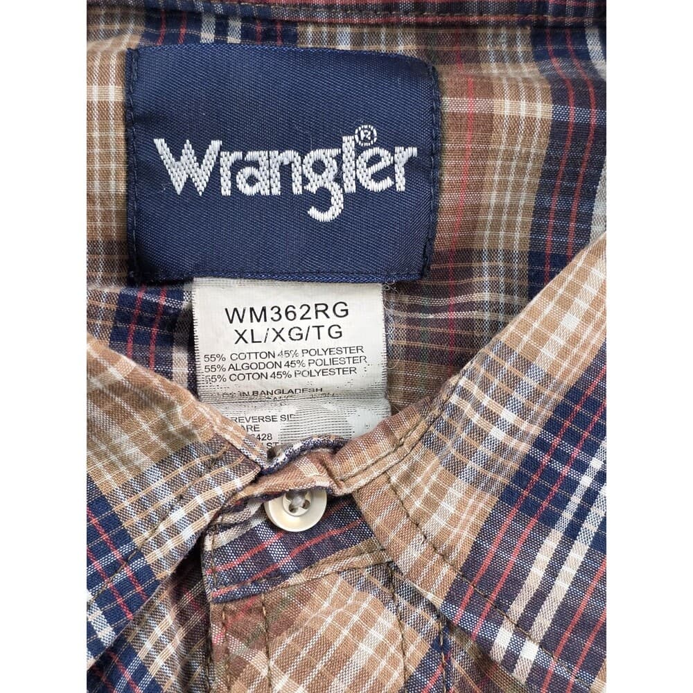 Wrangler Western Shirt XL Brown Plaid Brush Pearl Snap‎ Shirt - Thumbnail 2