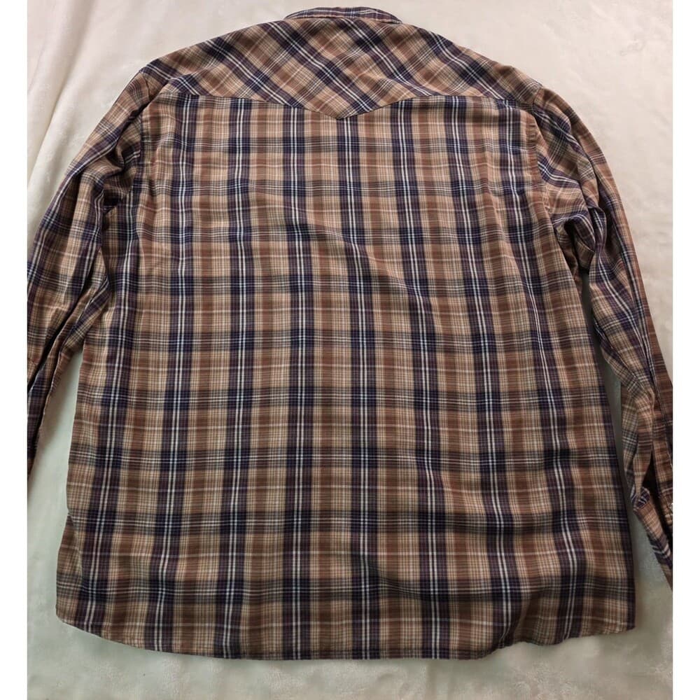 Wrangler Western Shirt XL Brown Plaid Brush Pearl Snap‎ Shirt - Thumbnail 6