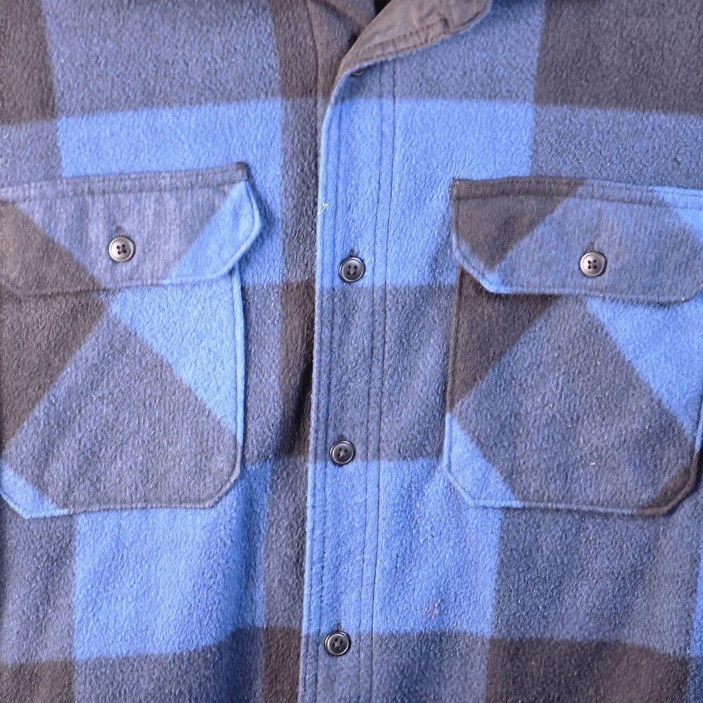 WRANGLER Premium Quality Flannel Men's Medium Fleece Blue Plaid Button‎ Up - Thumbnail 2