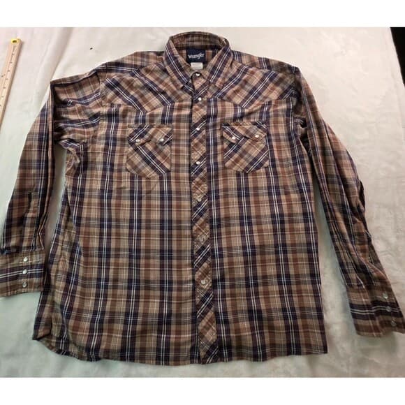 Wrangler Western Shirt XL Brown Plaid Brush Pearl Snap‎ Shirt - Thumbnail 9