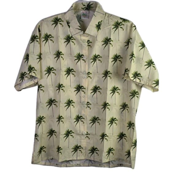Happy Bay Men's Medium Yellow Hawaiian Palm Tree Button Up Shirt - Thumbnail 12