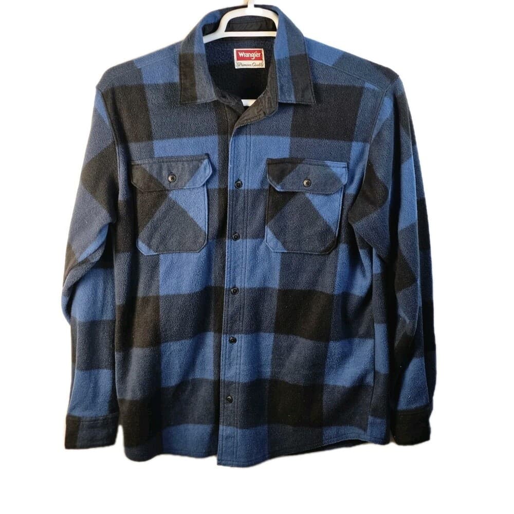 WRANGLER Premium Quality Flannel Men's Medium Fleece Blue Plaid Button‎ Up - Thumbnail 10