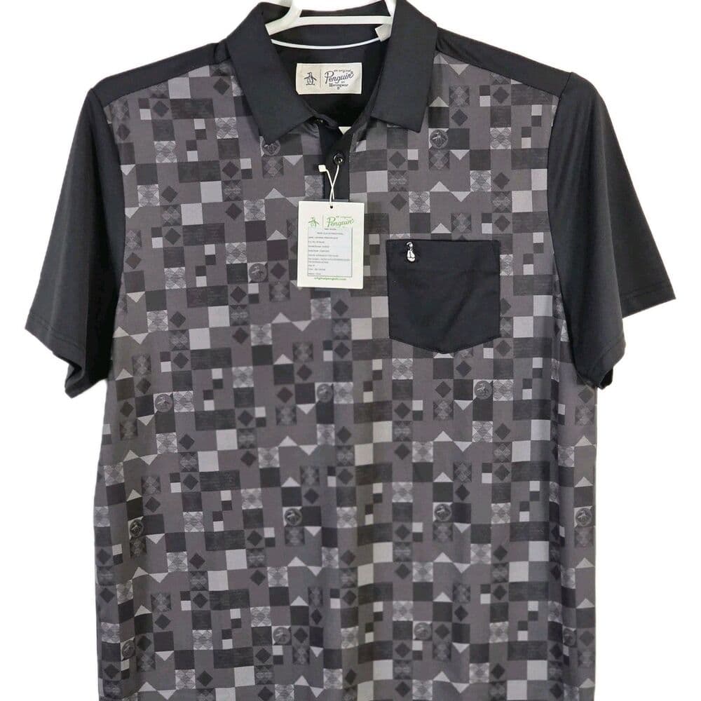 Original Penguin Men's‎ Medium Black / Gray Golf Short Sleeve Shirt - Thumbnail 2