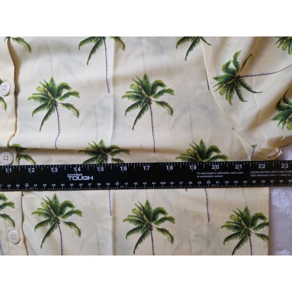 Happy Bay Men's Medium Yellow Hawaiian Palm Tree Button Up Shirt - Thumbnail 4