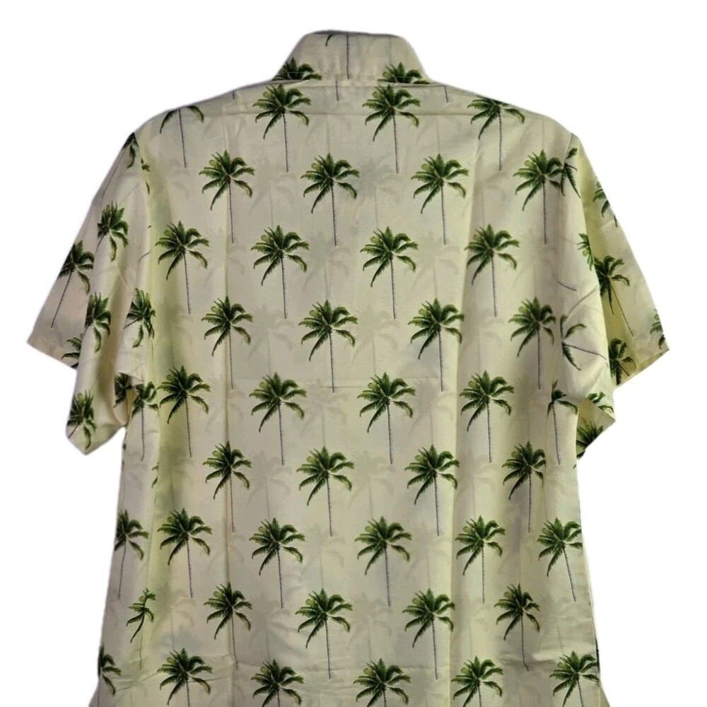 Happy Bay Men's Medium Yellow Hawaiian Palm Tree Button Up Shirt - Thumbnail 8