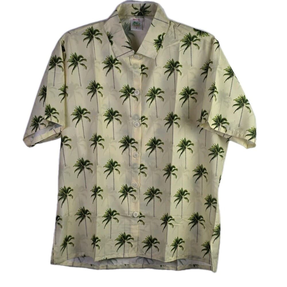 Happy Bay Men's Medium Yellow Hawaiian Palm Tree Button Up Shirt - Thumbnail 11