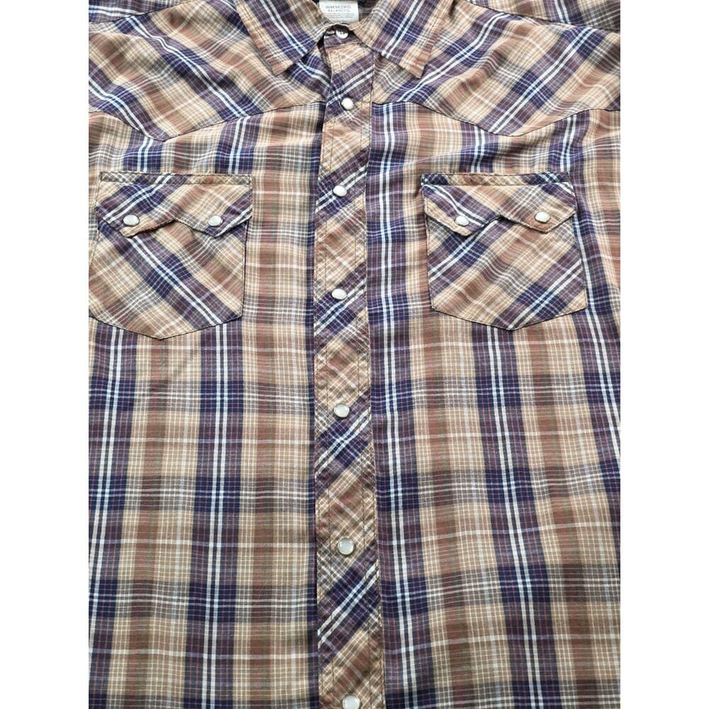 Wrangler Western Shirt XL Brown Plaid Brush Pearl Snap‎ Shirt - Thumbnail 4