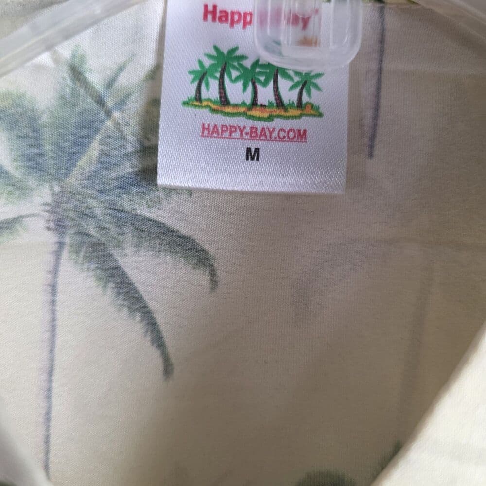 Happy Bay Men's Medium Yellow Hawaiian Palm Tree Button Up Shirt - Thumbnail 3