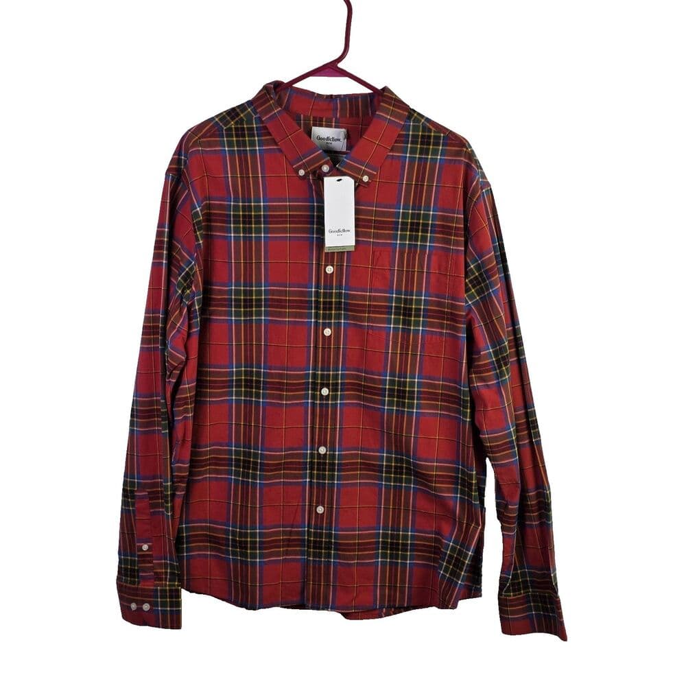 NWT Goodfellow & Co Men's XXL Red Long Sleeve Plaid Button Down Shirt - Thumbnail 10
