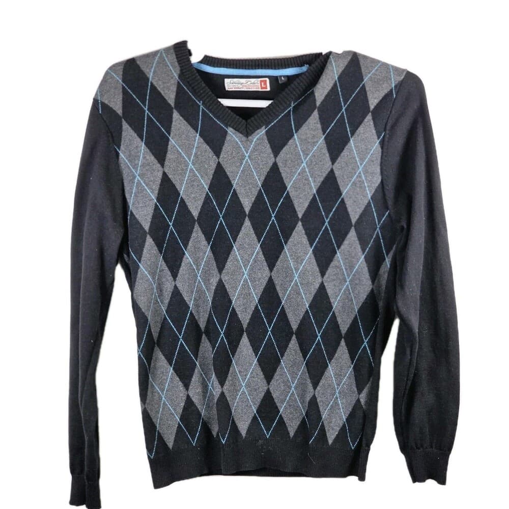 Sovereign Code Men's Large Black Multicolored Checkered Sweater - Thumbnail 8