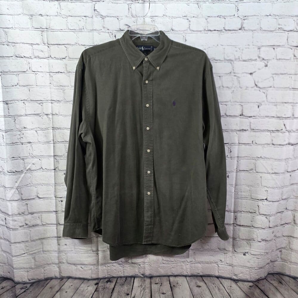 Ralph Lauren Blake Men's XL Dark Green Cotton Button-Up Shirt - Thumbnail 6