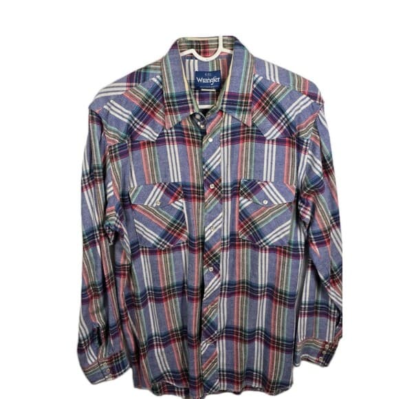 Vintage‎ 80s Mens XL Wrangler Western Pearl Snap Plaid Long-Sleeve Shirt - Thumbnail 9