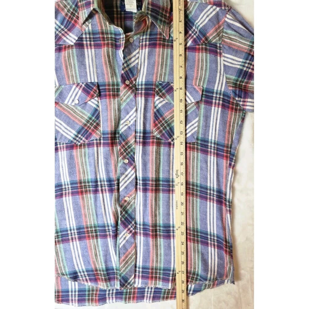 Vintage‎ 80s Mens XL Wrangler Western Pearl Snap Plaid Long-Sleeve Shirt - Thumbnail 7