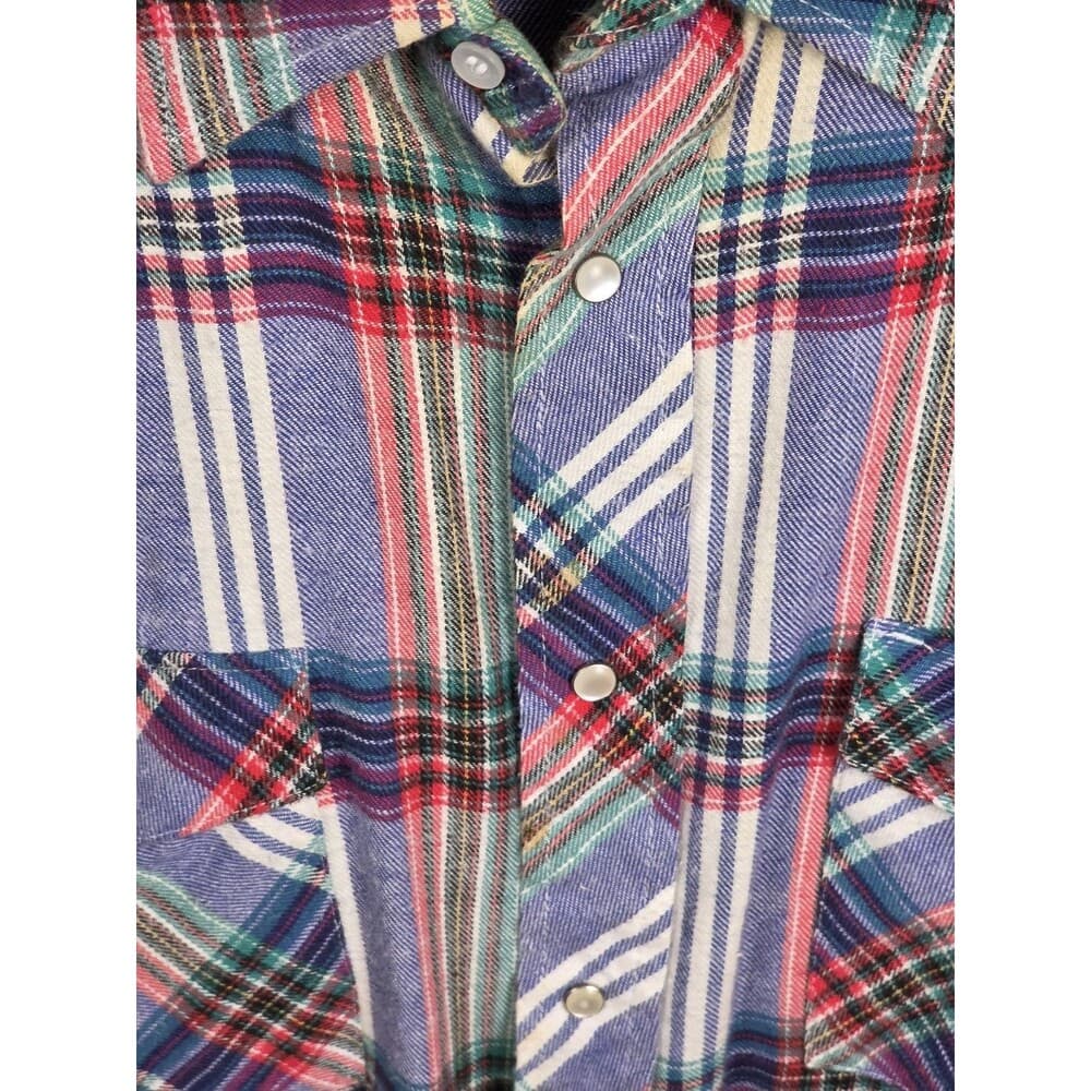 Vintage‎ 80s Mens XL Wrangler Western Pearl Snap Plaid Long-Sleeve Shirt - Thumbnail 3