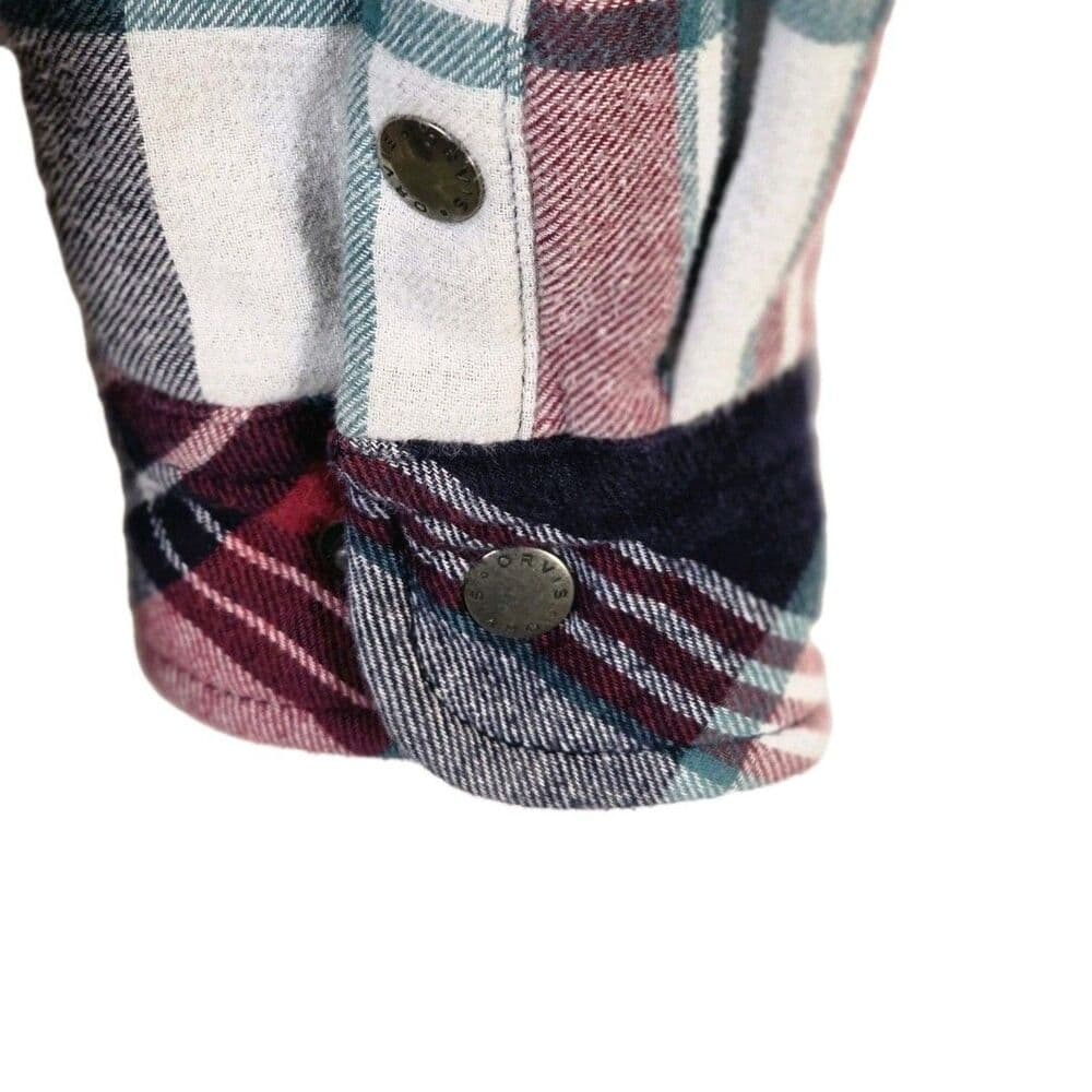 Orvis Women's Small Red Navy White Plaid Flannel Snap Button Shirt Jacket - Thumbnail 4