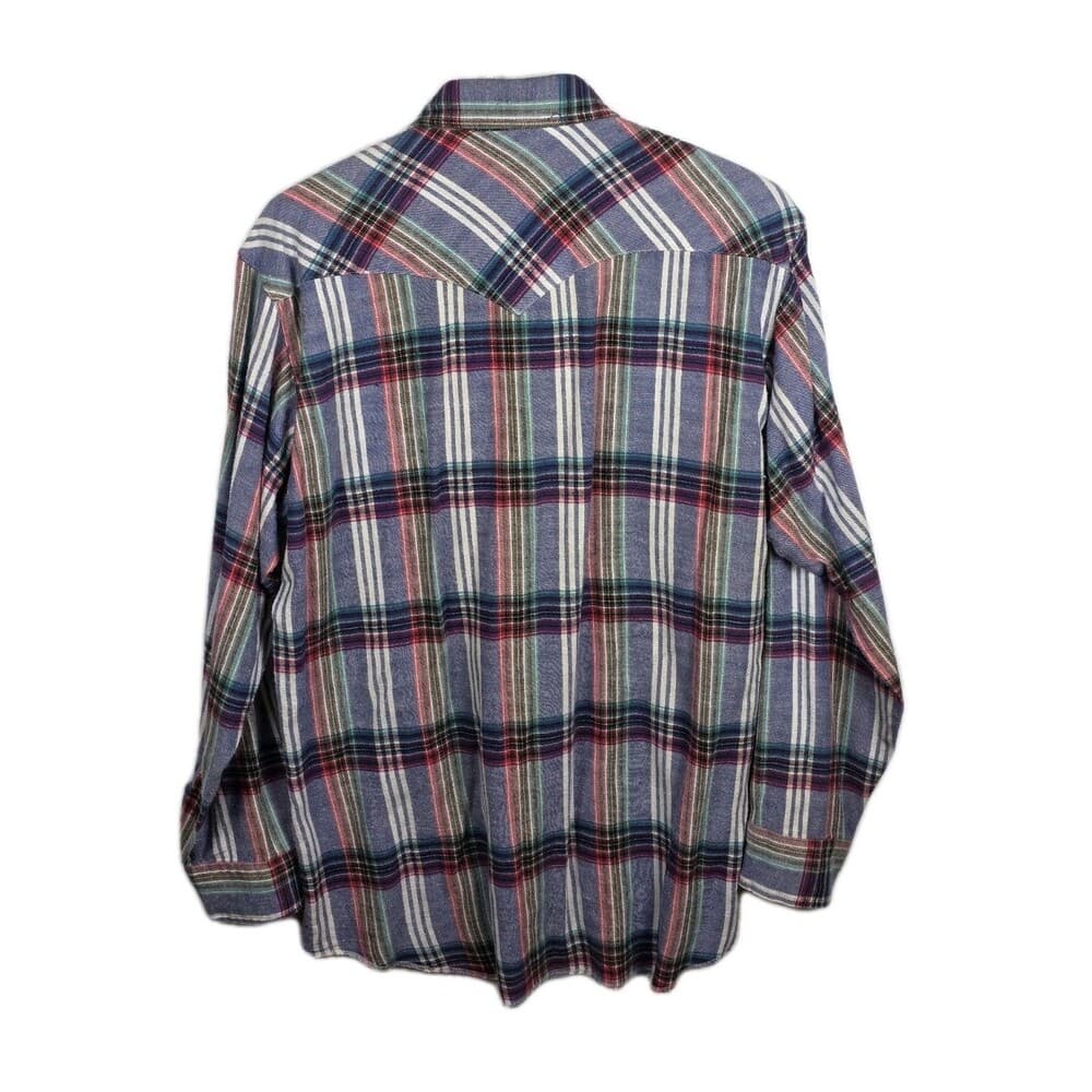 Vintage‎ 80s Mens XL Wrangler Western Pearl Snap Plaid Long-Sleeve Shirt - Thumbnail 6