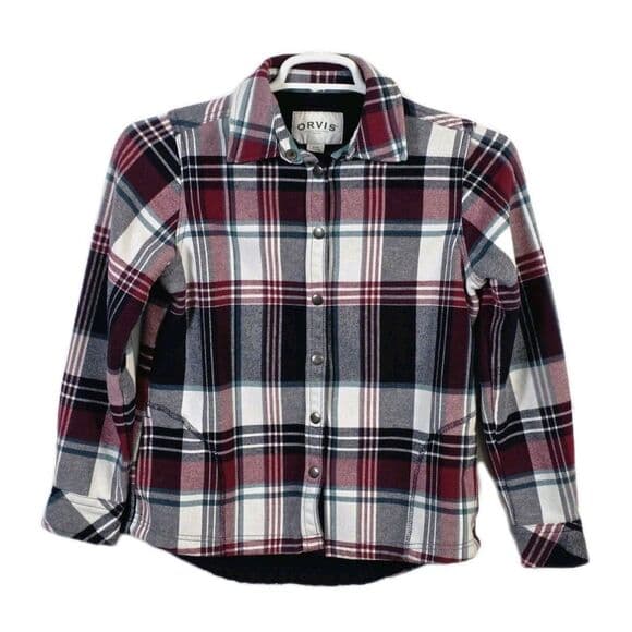 Orvis Women's Small Red Navy White Plaid Flannel Snap Button Shirt Jacket - Thumbnail 8