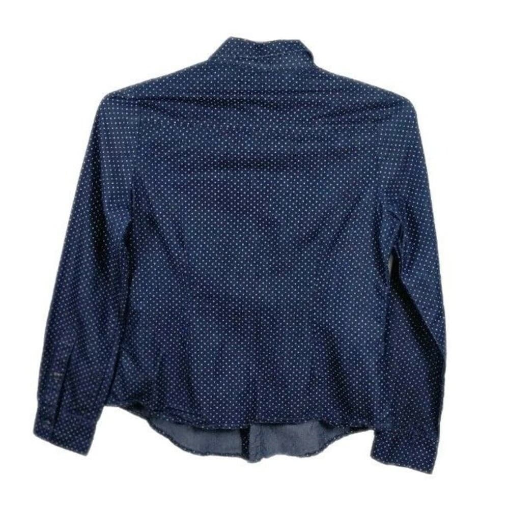 Guess‎ Women's Medium Blue White Polka Dot Pearl Snap Western Shirt - Thumbnail 3
