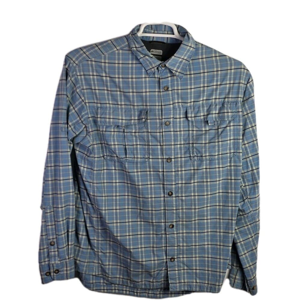 Columbia Men's Large Blue Plaid Omni Bay Titanium Long Sleeve Button Down Shirt - Thumbnail 12