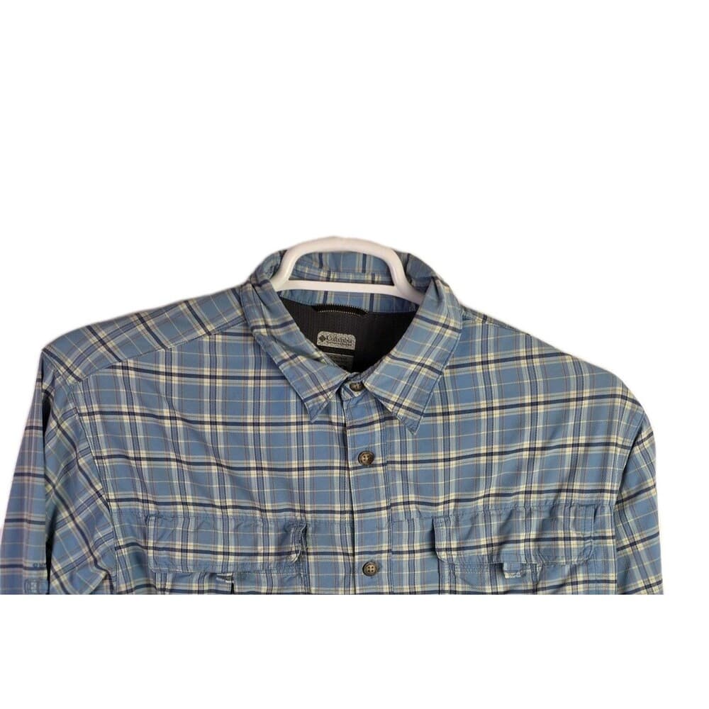 Columbia Men's Large Blue Plaid Omni Bay Titanium Long Sleeve Button Down Shirt - Thumbnail 2