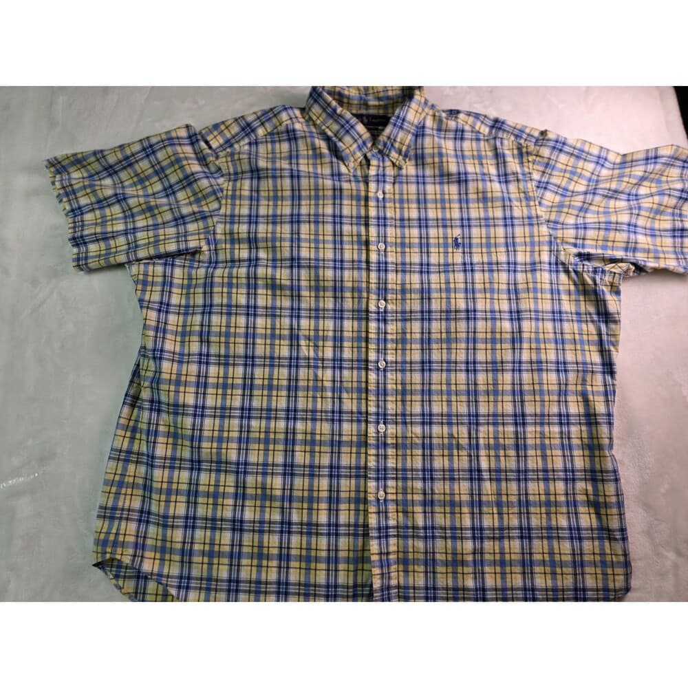 Polo Ralph Lauren Shirt Mens XXL Blue / Yellow Plaid Short‎ Sleeve Shirt - Thumbnail 5