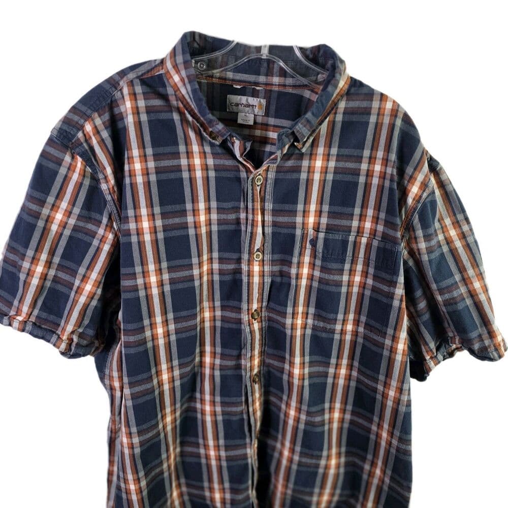 VTG CARHARTT Men's XL Blue & Red Plaid Relax Fit Short Sleeve Button Down Shirt - Thumbnail 2