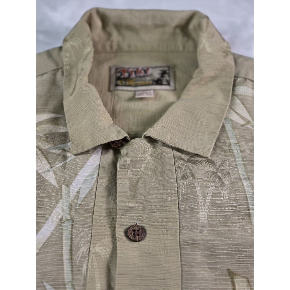 Tiki Classic‎ 100% Silk SZ Large Embroidered Palm Tree Hawaiian Shirt - Thumbnail 2