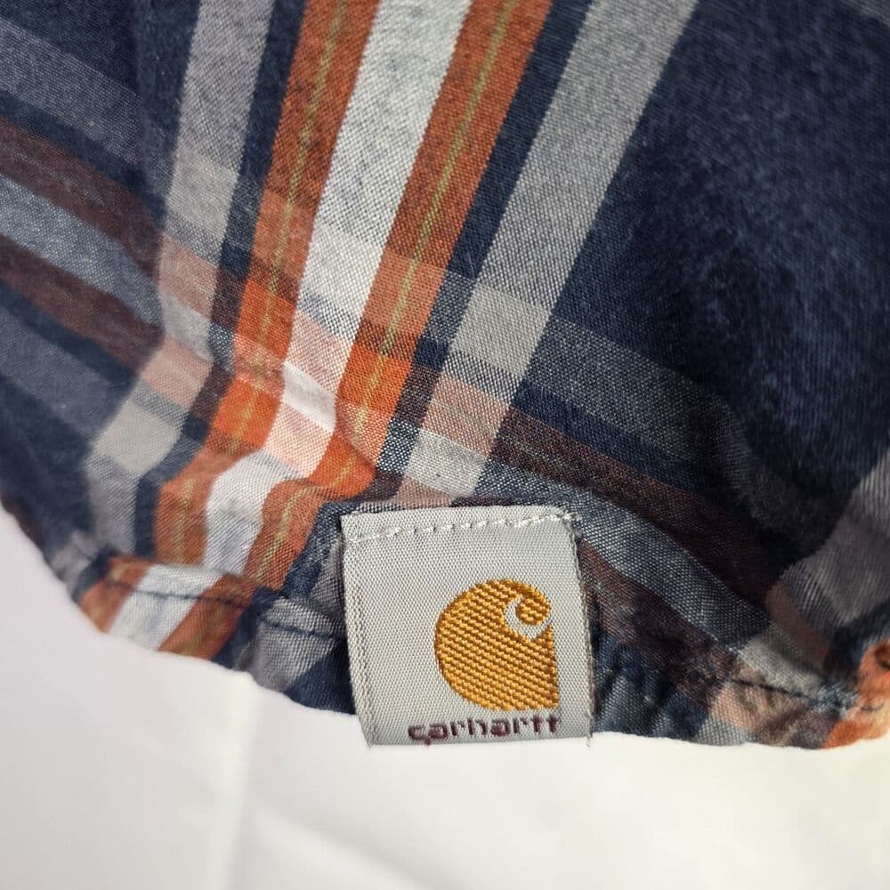 VTG CARHARTT Men's XL Blue & Red Plaid Relax Fit Short Sleeve Button Down Shirt - Thumbnail 4