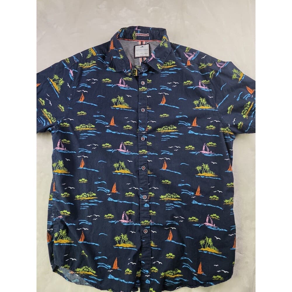 Denim &‎ Flower Mens Large Ricky Singh Blue Slim Fit Button Up Shirt - Thumbnail 6