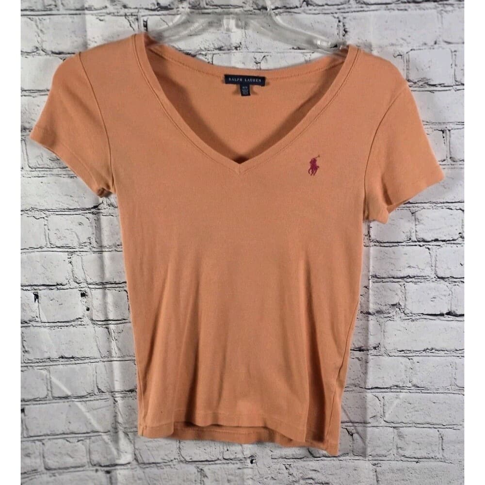 Ralph Lauren Blue Label Women’s Medium Orange V-Neck Short Sleeve Top - Thumbnail 5