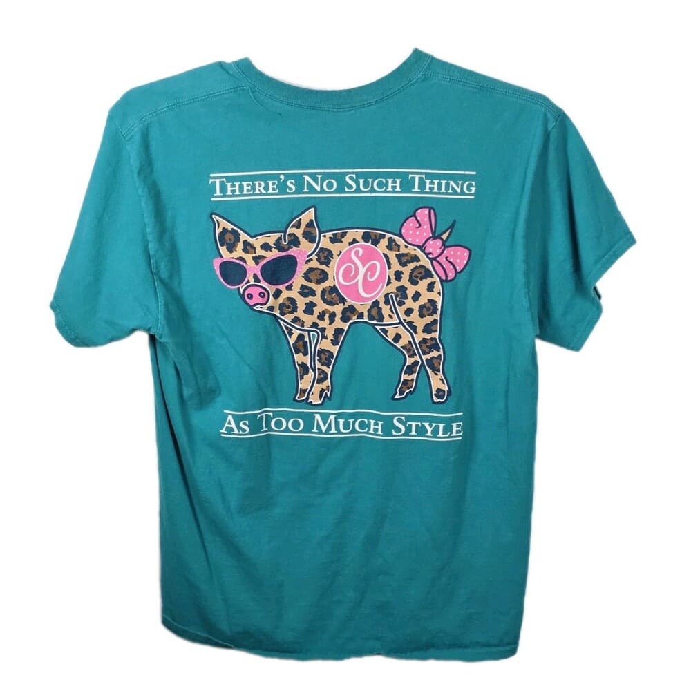 Southern Couture Classic Women's Large Teal " Too Much Style " T-Shirt - Thumbnail 5