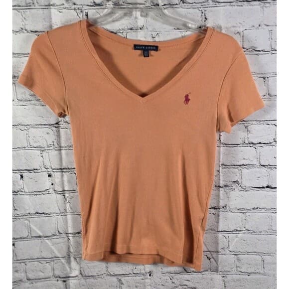 Ralph Lauren Blue Label Women’s Medium Orange V-Neck Short Sleeve Top - Thumbnail 6