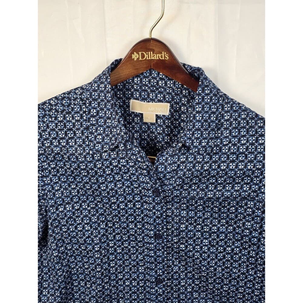 Michael Kors Size Small‎ Blue & White Long Sleeve Blouse - Thumbnail 7