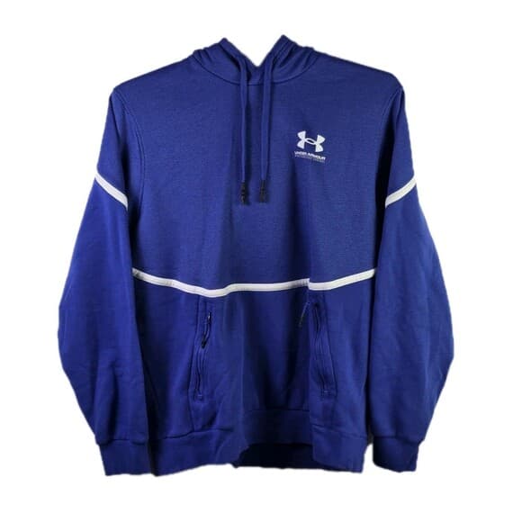 Vintage Under Armour Men's Large Royal Blue Long Sleeve Hoodie - Thumbnail 13