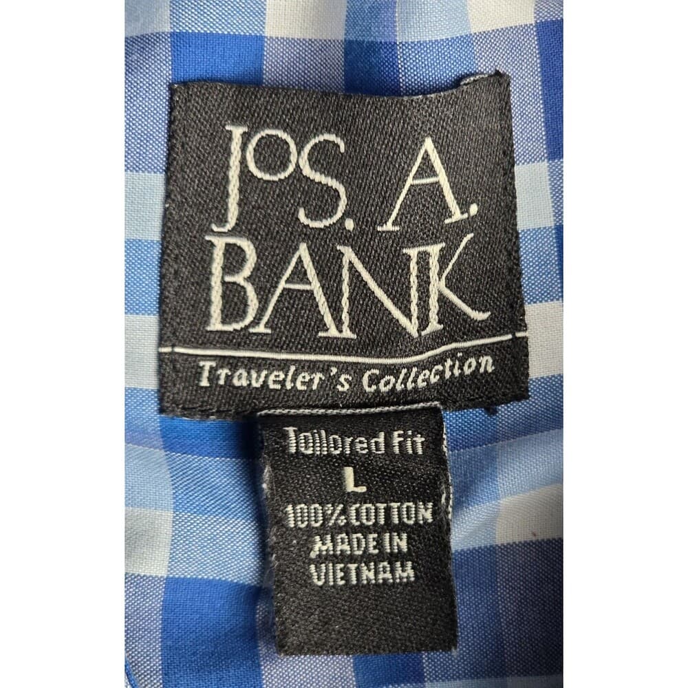 Jos A Bank Shirt Mens Large Blue Gingham Check Button Up Long Sleeve 100% Cotton - Thumbnail 2