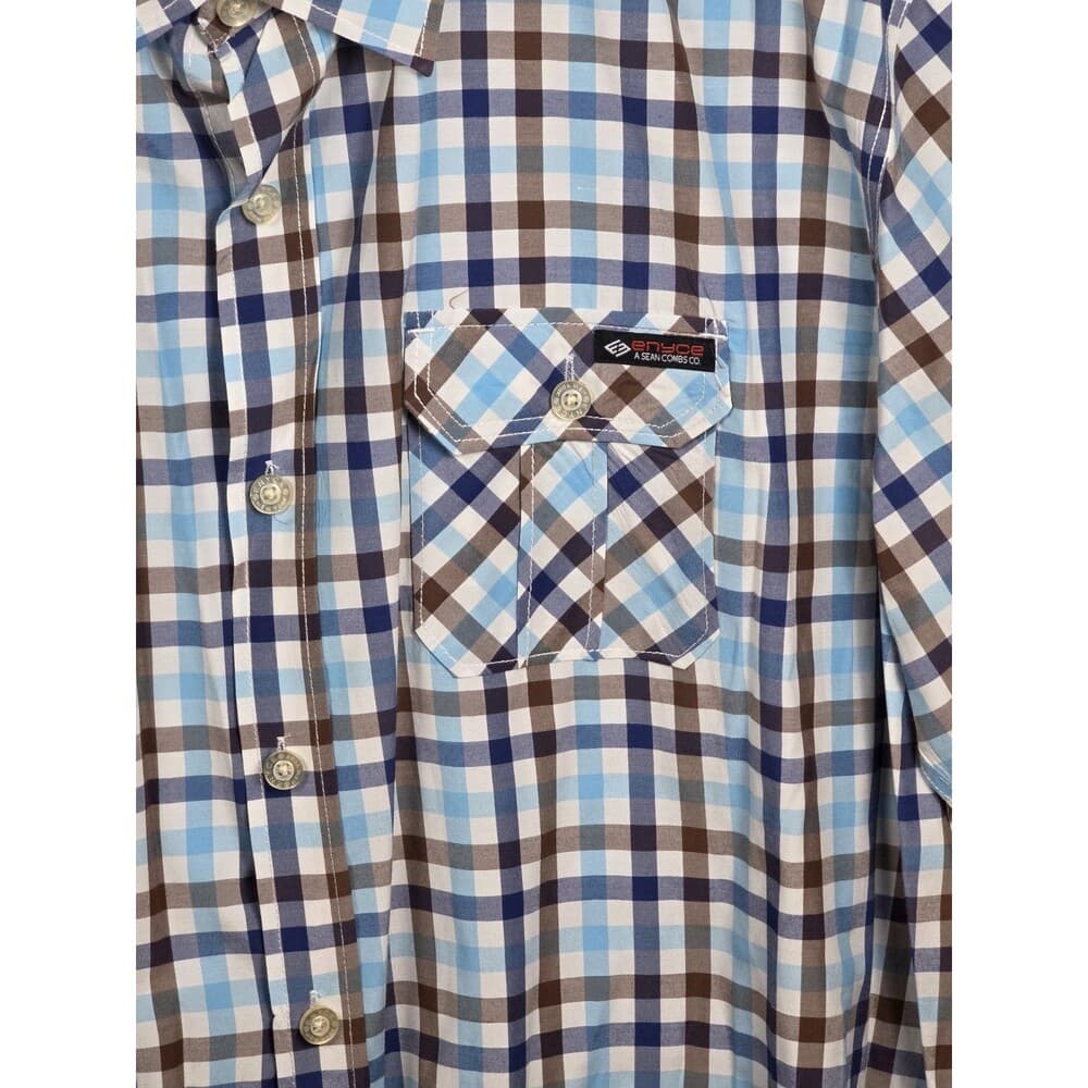 Enyce Shirt Men's 4XL Blue Plaid‎ Short Sleeve Button Up Shirt - Thumbnail 4