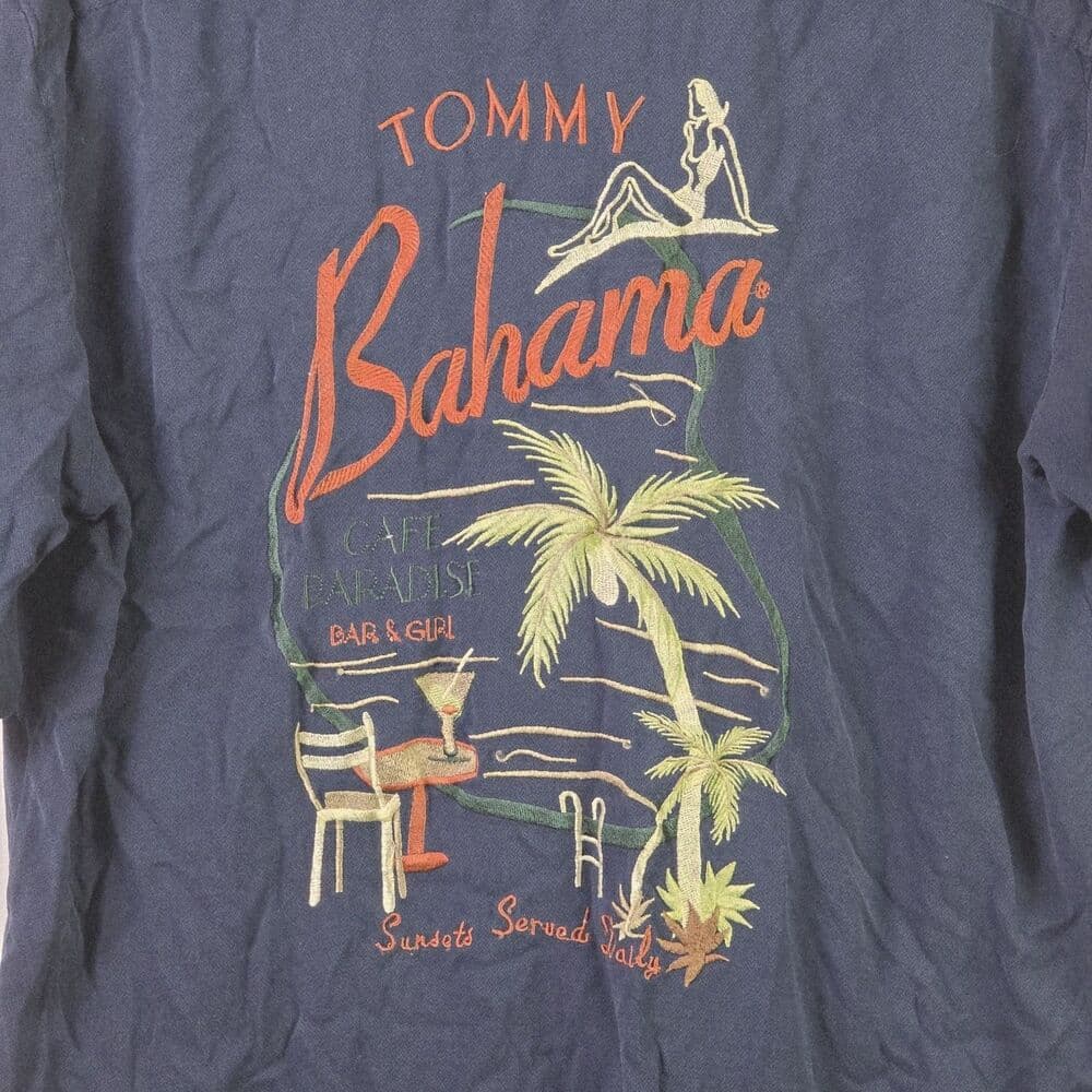 Tommy Bahama Men’s Large Navy Blue Silk Poker Pirate Camp Button Down Shirt - Thumbnail 7