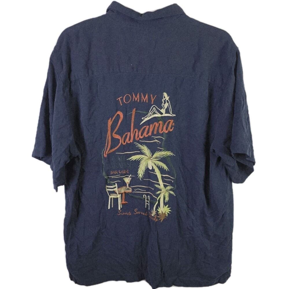 Tommy Bahama Men’s Large Navy Blue Silk Poker Pirate Camp Button Down Shirt - Thumbnail 6