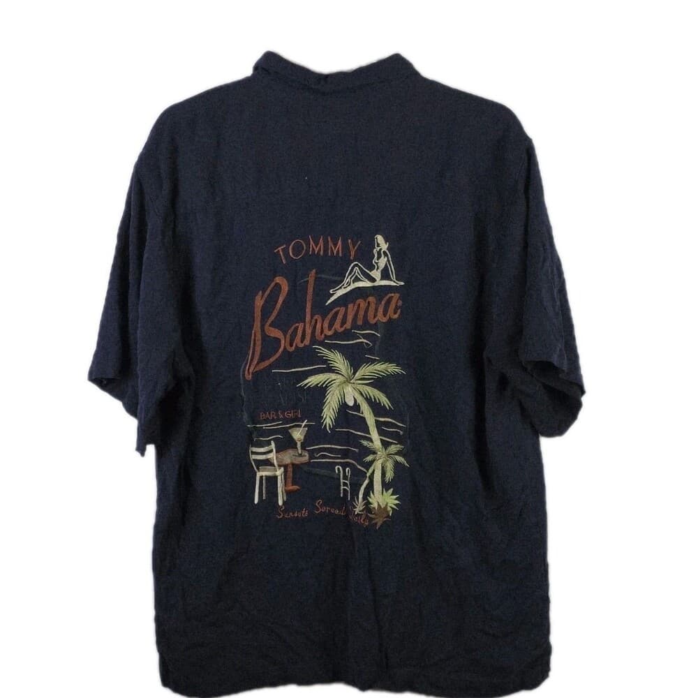 Tommy Bahama Men’s Large Navy Blue Silk Poker Pirate Camp Button Down Shirt - Thumbnail 9
