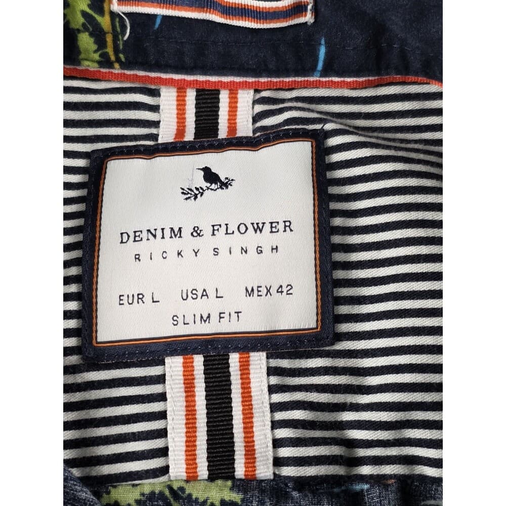 Denim &‎ Flower Mens Large Ricky Singh Blue Slim Fit Button Up Shirt - Thumbnail 3