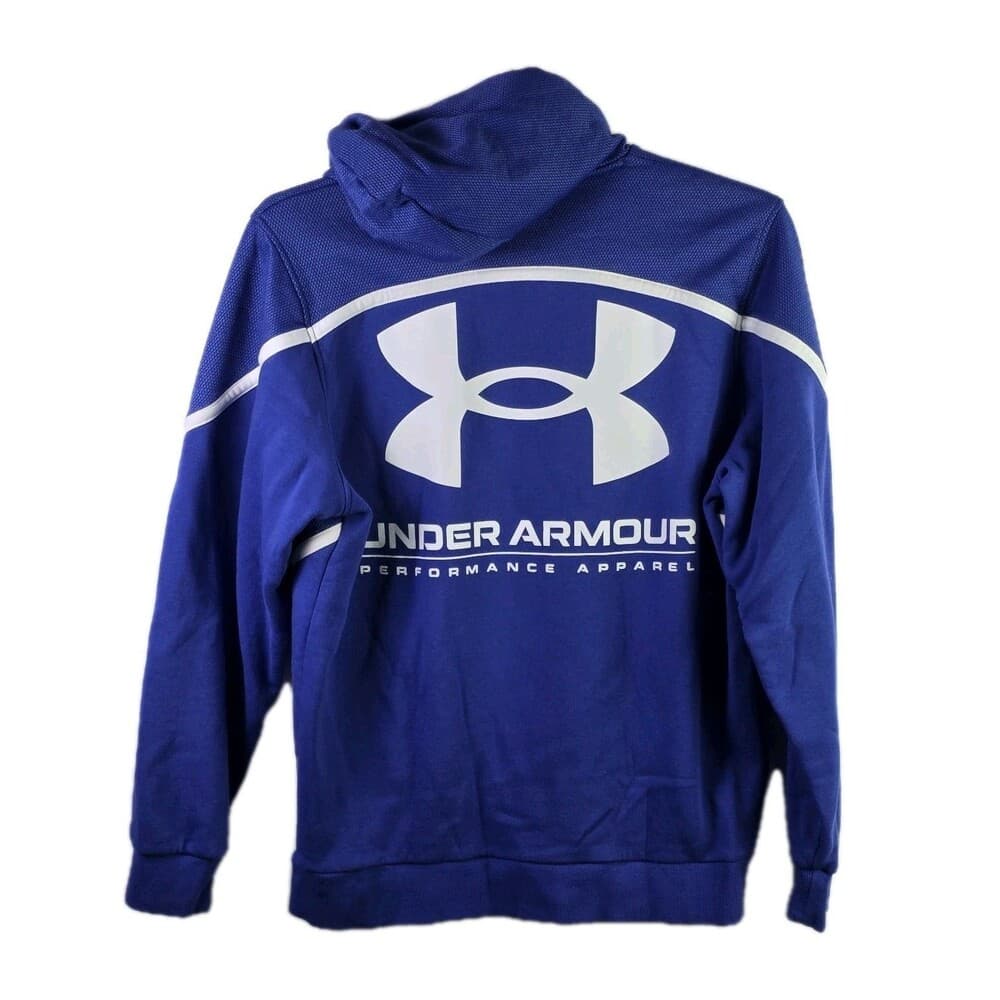 Vintage Under Armour Men's Large Royal Blue Long Sleeve Hoodie - Thumbnail 8
