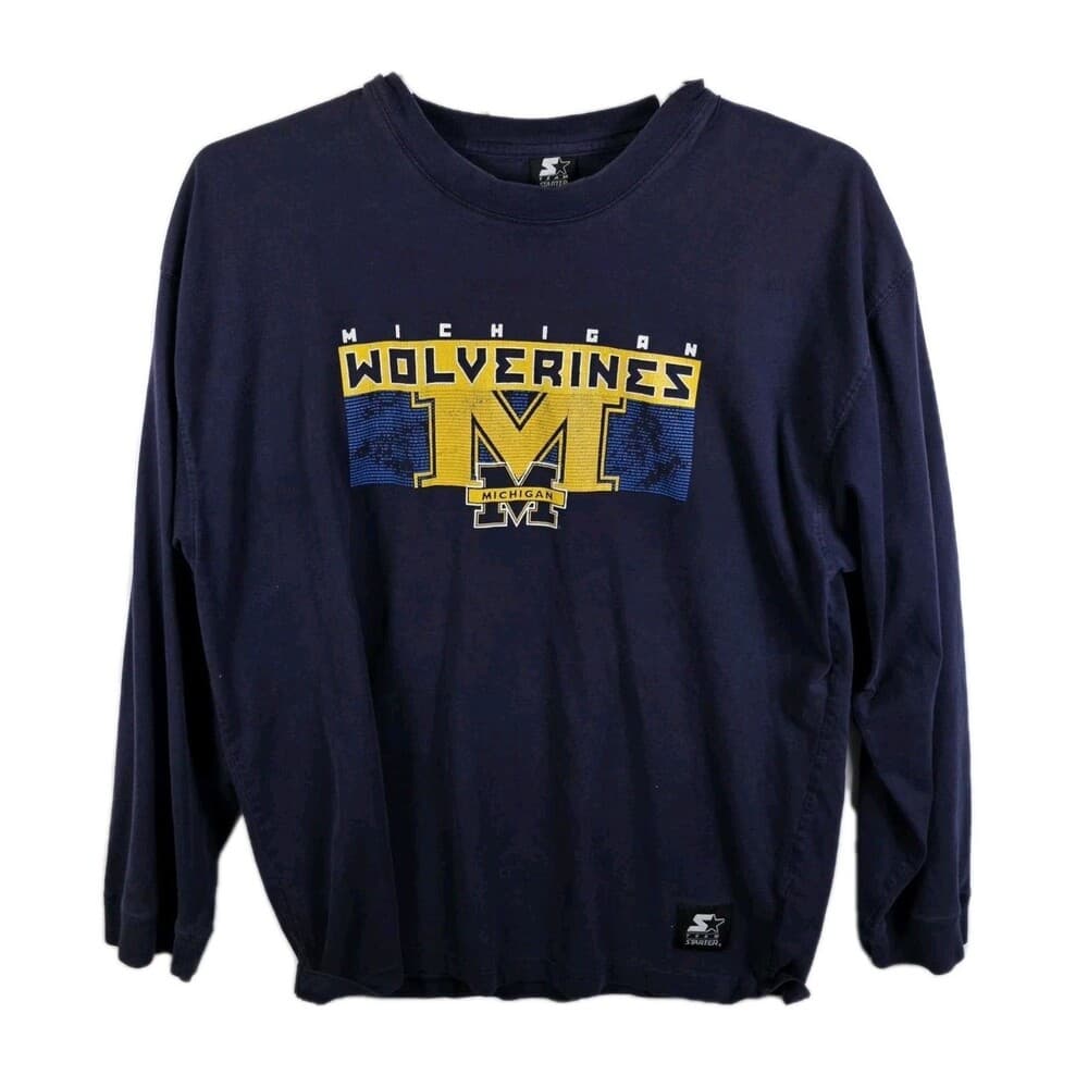 Vintage Michigan Wolverines Starter‎ XL Blue Long Sleeve Sweatshirt - Thumbnail 9