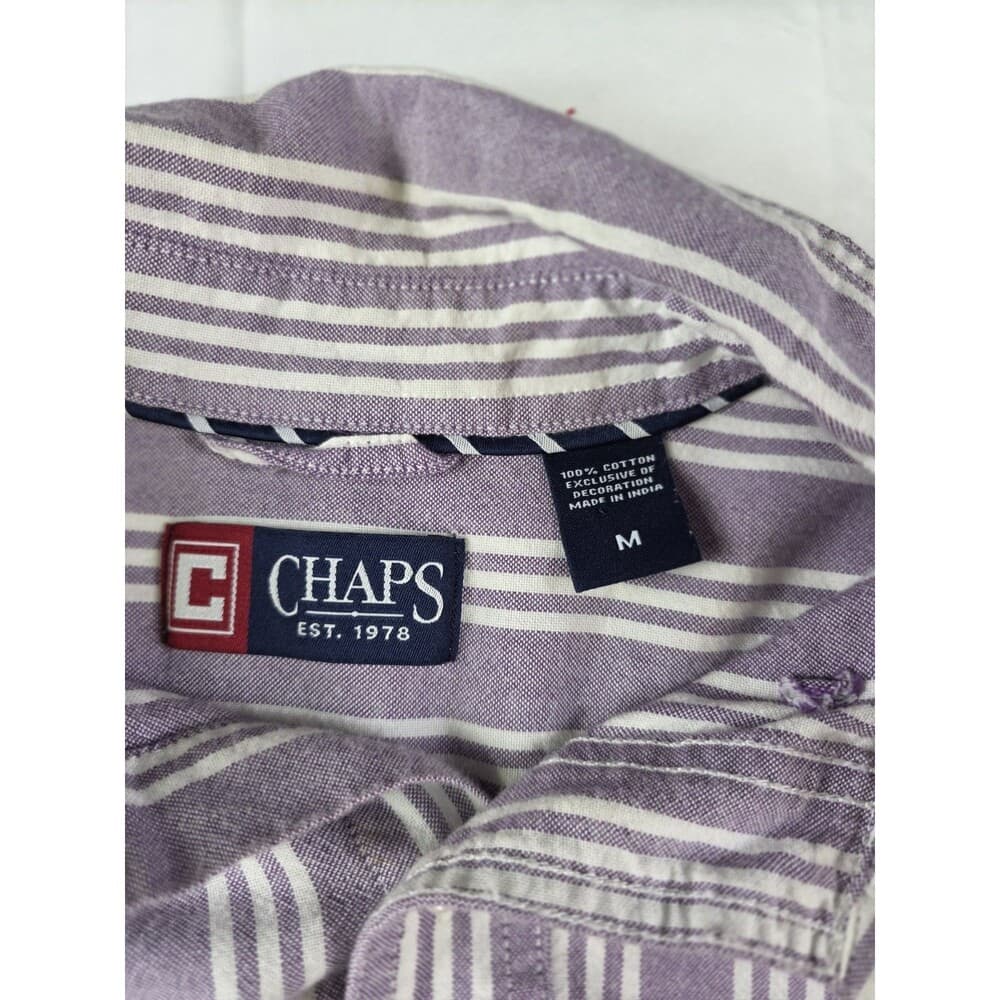 CHAPS Men's Size Medium Purple Striped‎ Button Down Long Sleeve Shirt - Thumbnail 2