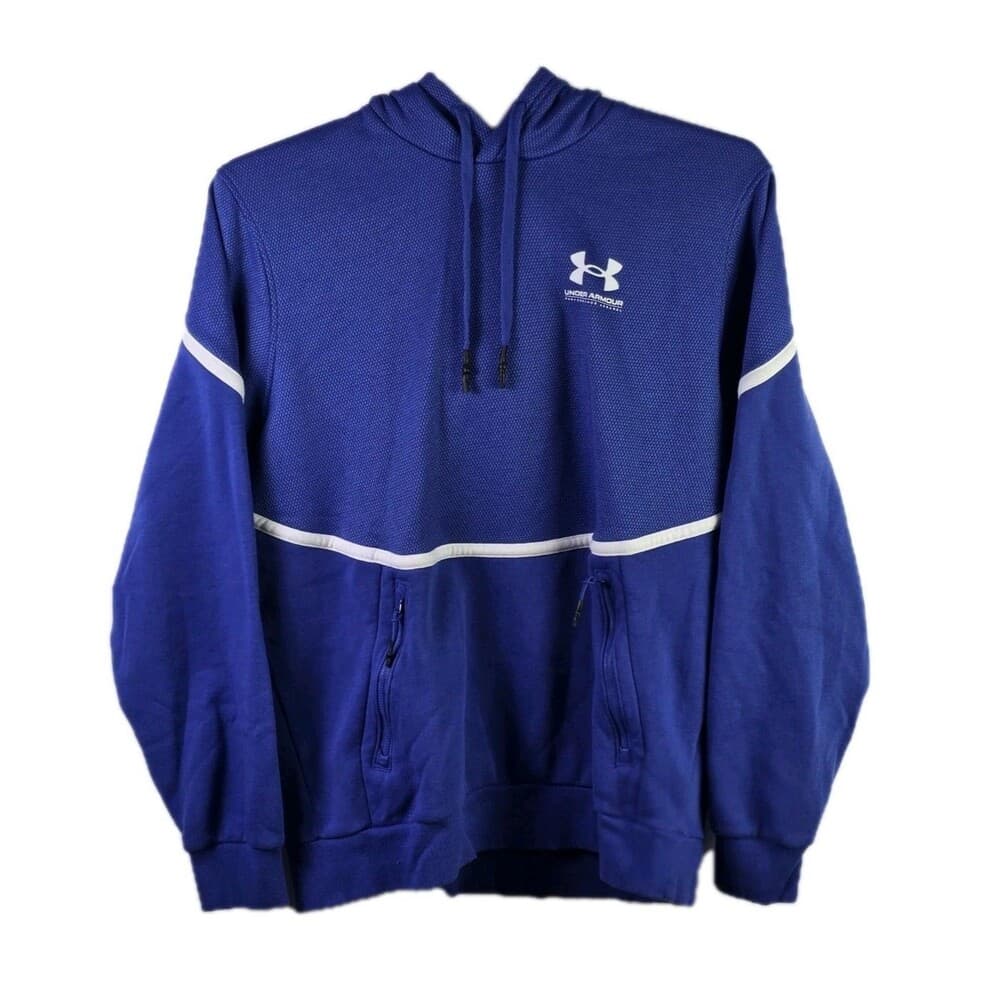 Vintage Under Armour Men's Large Royal Blue Long Sleeve Hoodie - Thumbnail 12