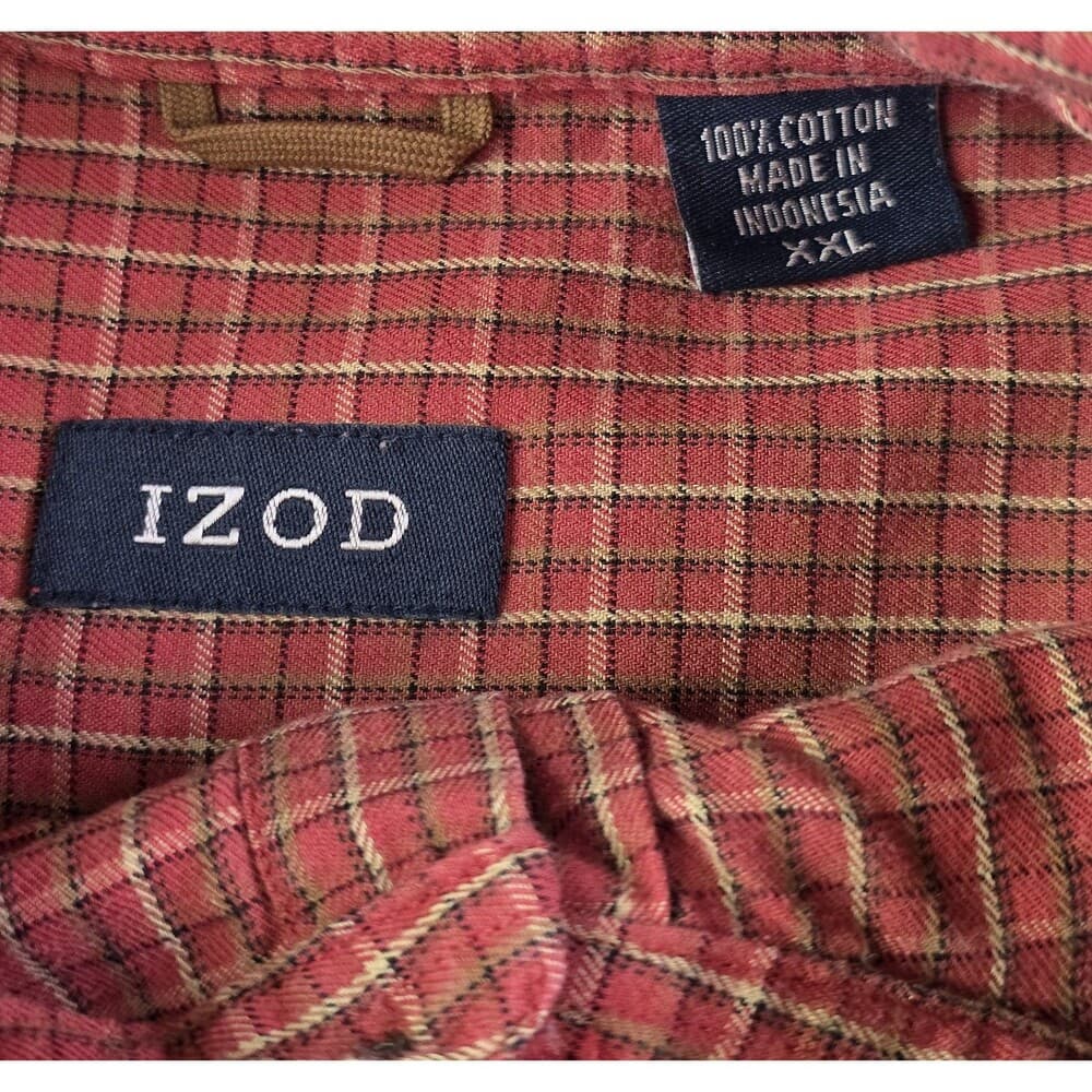 IZOD Jeans‎ Men's XXL Red Plaid Button Up Long Sleeve Shirt - Thumbnail 2